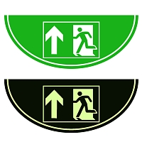 Podlahová značka výseč – Únikový východ nahoru, zelená/fotoluminiscenční